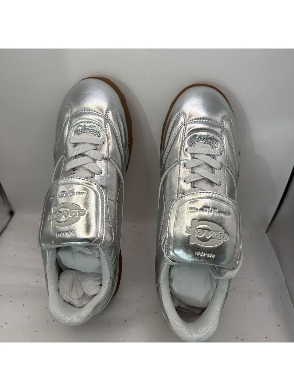 Coach Match Sneaker CC147 Silver Metallic Leather Women’s 11.5 D New
